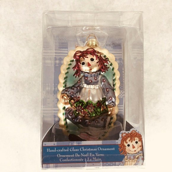 New Kurt Adler Raggedy Ann Christmas Tree Ornament Hand Crafted Glass In Box - Picture 2 of 7